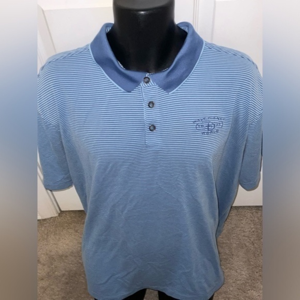Men’s used Walt Disney world embroidered blue striped polo shirt size 2XL Pre ow